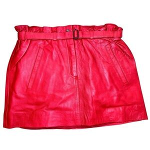 One Teaspoon Red Buttery Leather Mini Skirt belted elastic waist AU 8/ US 4